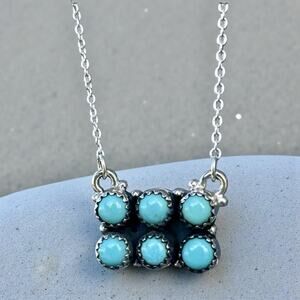Turquoise Sterling Cluster Bar Necklace Southwestern Native Style Rectangle